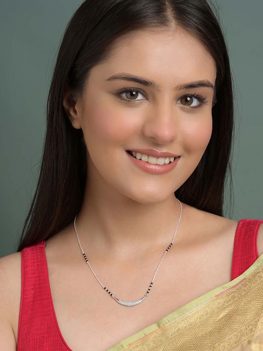 CLARA White 925 Silver Inaya Mangalsutra Tanmaniya Pendant with Black Beads Chain