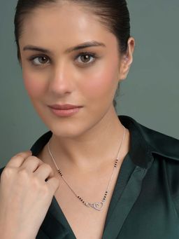 CLARA - White 925 Silver Omisha Infinity Heart Mangalsutra Pendant with Black Beads Chain