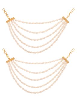 I Jewels - Pink Gold Plated Traditional Layered Pearl Ear Chain