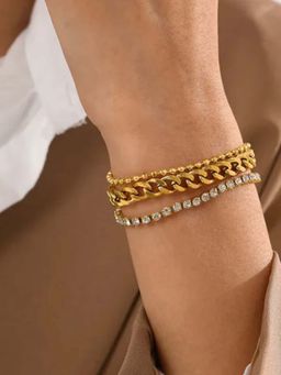 Peachy Accessories - White 18K Gold Plated Tennis Bracelet For Women - Luxury Statement Jewellery
