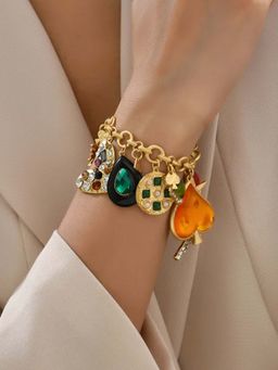 Peachy Accessories - Multi-Colour Trendy Heart Shaped Rhinestone Charm Bracelet