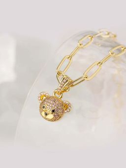 Peachy Accessories - White 18K Gold-Plated Teddy Bear Necklace For Women - Cute Dainty Pendant