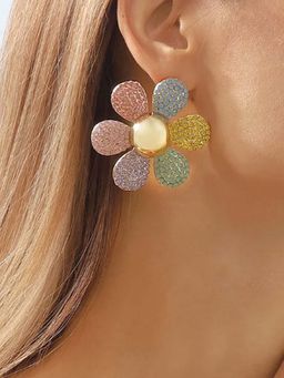 Peachy Accessories - Multi-Colour Large Colourful Flower Stones Earrings