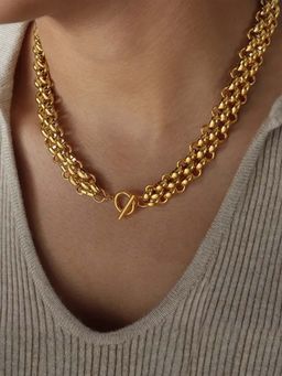 Peachy Accessories - 18K Gold Plated Statement Chain Necklace - Celebrity Style Fashion Jewellery