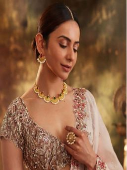 Accessher - Multi-Colour Gold-Plated Pearls, Coloured Stones Necklace With Earnings