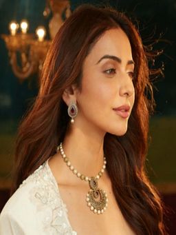 Accessher - Red Gold-Plated Pearl Beaded Pendant Necklace With Earnings