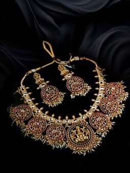 STILEADDA - Gold Plated Multicolour Temple Pusa Beads Jewellery Set