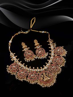 STILEADDA - Gold Plated Red Temple Pusa Beads Jewellery Set