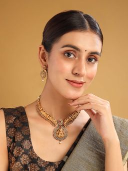 STILEADDA - Multi-Colour Gold Plated Stone Studded Elegant Jewellery Set