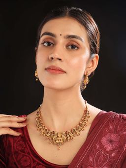 STILEADDA - Gold Plated Multicolour Stone Studded Temple Jewellery Set