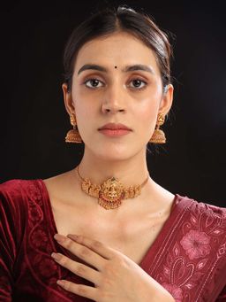 STILEADDA - Multi-Colour Temple Gold Plated Goddess Jewellery Set