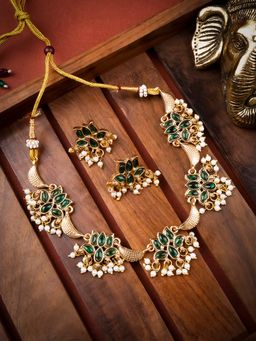 STILEADDA - Gold Plated Green Lotus Jewellery Set