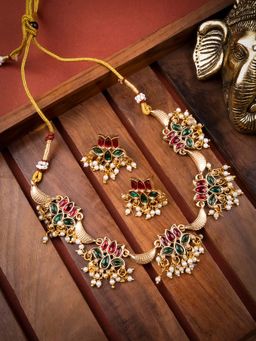STILEADDA - Multi-Colour Gold Plated Lotus Jewellery Set