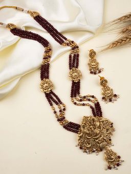 STILEADDA - Gold Plated Goddess Maroon Beads Jewellery Set