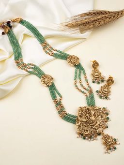 STILEADDA - Gold Plated Goddess Turquoise Beads Jewellery Set