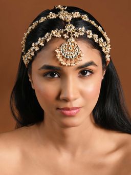 I Jewels - White Gold Plated Multi Layered Kundan Studded Matha Patti