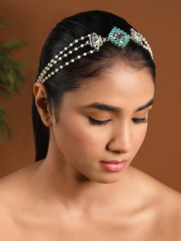 I Jewels - Gold Plated Green Kundan Studded Sheesh Patti