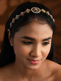 I Jewels - Gold Plated Multicolour Stones Studded Sheesh Patti