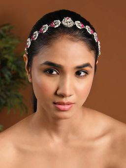 I Jewels - Gold Plated Pink Kundan Studded Sheesh Patti