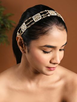 I Jewels - Gold Plated White Kundan Studded Sheesh Patti
