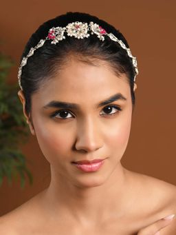 I Jewels - Gold Plated Pink Stones Studded Sheesh Patti