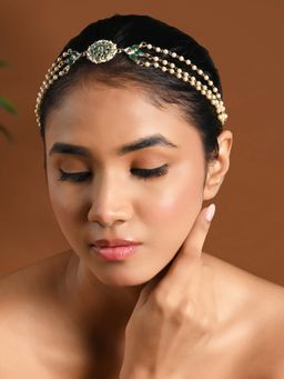I Jewels - Gold Plated Green Stones Studded Sheesh Patti