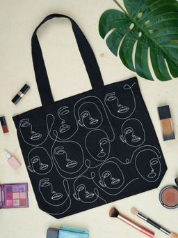 Doodle Collection - Premium Zippered Pure Organic Cotton Tote Bag - Faces