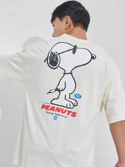 HIGHLANDER - Men Beige Peanuts Oversized Drop shoulder Round Neck Half Sleeve T-Shirt
