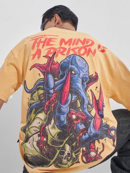 HIGHLANDER - Men Orange Dragon Round Neck Half Sleeve Oversized Graphic T-Shirt