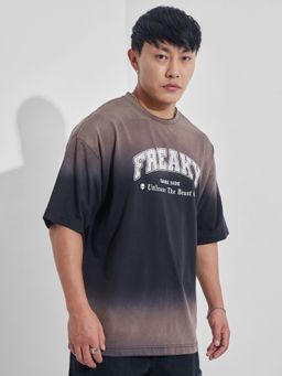 HIGHLANDER - Men Grey Round Neck Half Sleeve Oversized Drop Shoulder Typography T-Shirt