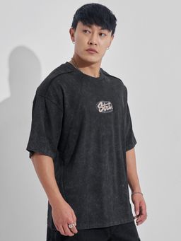 HIGHLANDER - Men Black Round Neck Half Sleeve Oversized Graphic T-Shirt