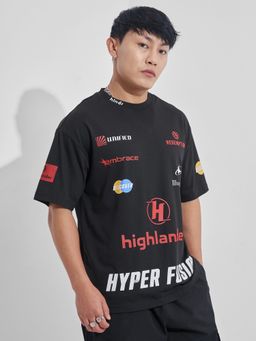 HIGHLANDER - Men Black Round Neck Half Sleeve Relaxed Drop Shoulder Graphic T-Shirt