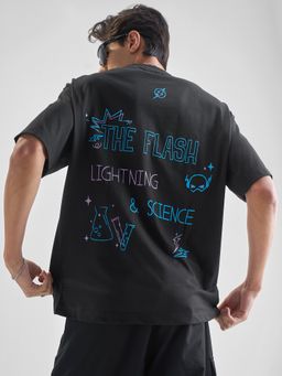 HIGHLANDER - Warner Bros Flash Men Black Round Neck Half Sleeve Oversized T-Shirt
