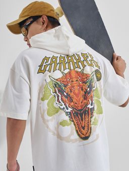 HIGHLANDER - Men White s Oversized Drop Shoulder Half Sleeve Hoodie T-Shirt