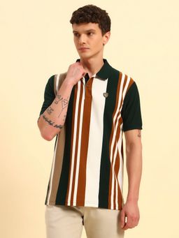 Cantabil - Men Multi-Color Stripes Cotton Blend Polo T-Shirt