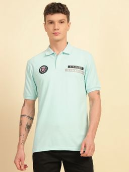 Cantabil - Men Green Printed Cotton Blend Polo T-Shirt