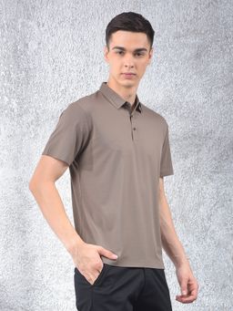 CRIMSOUNE CLUB - Men Taupe Polo Neck T-Shirt