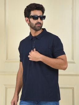 CRIMSOUNE CLUB - Men Navy Blue Polo Neck T-Shirt
