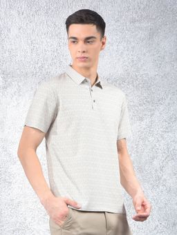 CRIMSOUNE CLUB - Men Beige Abstract Polo Neck T-Shirt