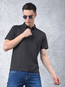 CRIMSOUNE CLUB - Men Black Abstract Polo Neck T-Shirt