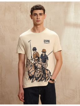 U.S. Polo Assn. Denim Co. - Men Beige Graphic Printed Legend Of Horseshoe T-Shirt