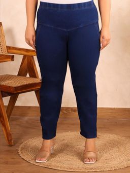 Indietoga Plus Size - Women Plus Size Blue Solid Denim Jeggings