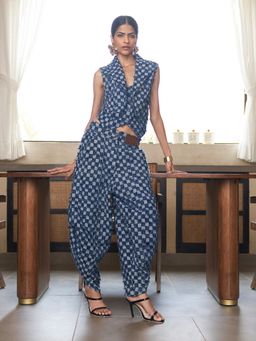 House of Fett - Womens Checkered Denim Baggy Blue Pant