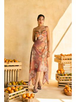 Lea Clothing - Womens Aamrang Scarf Print Cascade Midi Dress