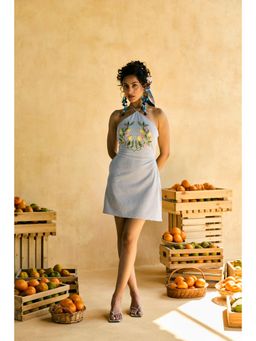 Lea Clothing - Womens Gulnaar Lemon Patch Halter Mini Dress