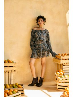 Lea Clothing - Womens Sarai Safari Paisley Puff Sleeve Mini Dress