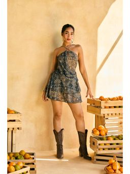 Lea Clothing - Womens Kala Jamun Printed Halter Ruffle Dress