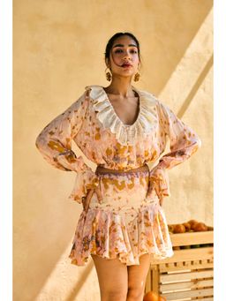 Lea Clothing - Womens Peachy Breeze Ruffle Crop Blouse