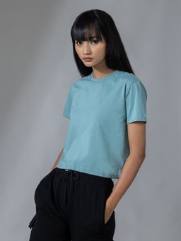 Twenty Dresses by Nykaa Fashion - Blue Solid Round Neck T Shirt