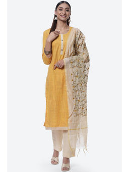 Biba - Yellow Cotton Unstitched Suit (Set of 3)